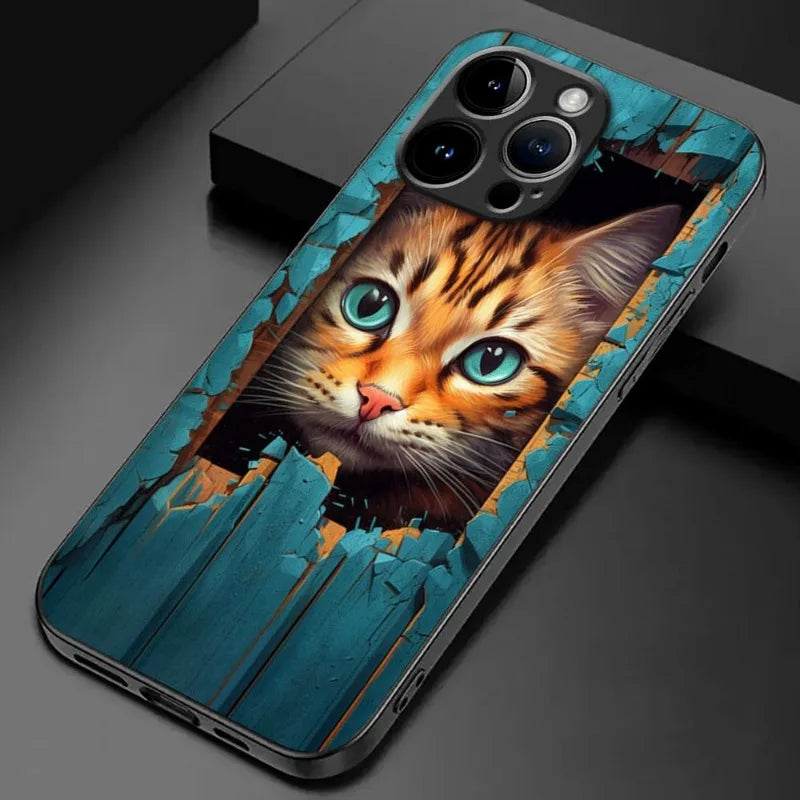 Cute Flower Cat Phone Case for iPhone 17 16 15 14 13 12 11 Pro Max Mini X XS XR 7 Plus SE4 17E Shockproof Non-Slip Cover Fundas