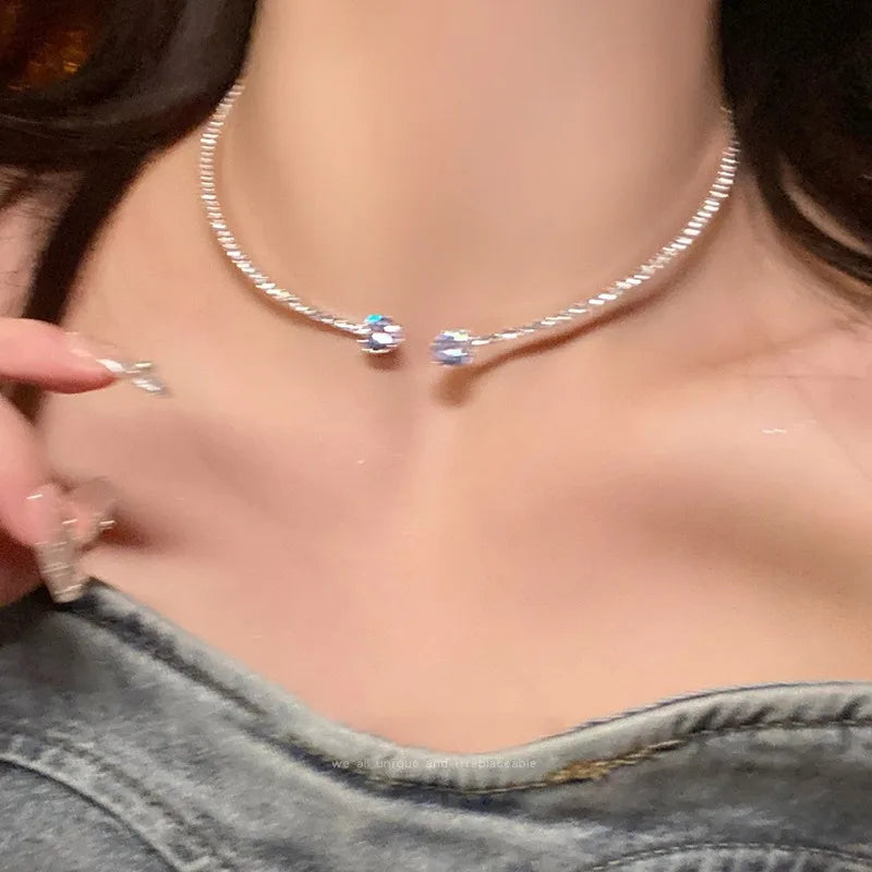 Fashion Rhinestone Heart Collar Choker Necklace for Women Simple Open Collar Necklace Torques Jewelry Accessories