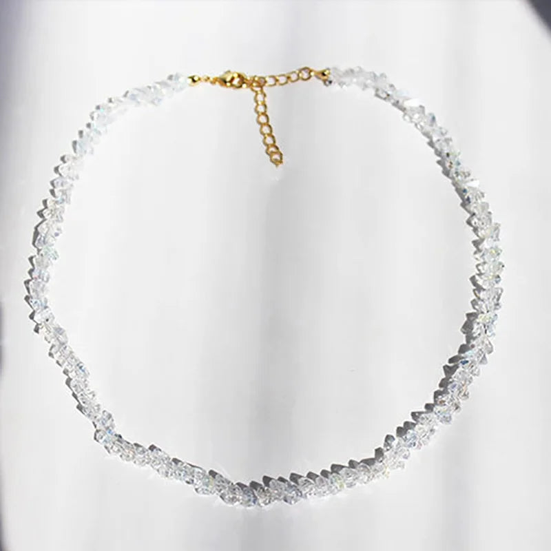Transparent Crystal Irregular Beaded Choker Necklace for Women