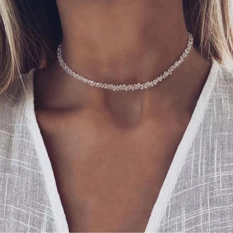Transparent Crystal Irregular Beaded Choker Necklace for Women