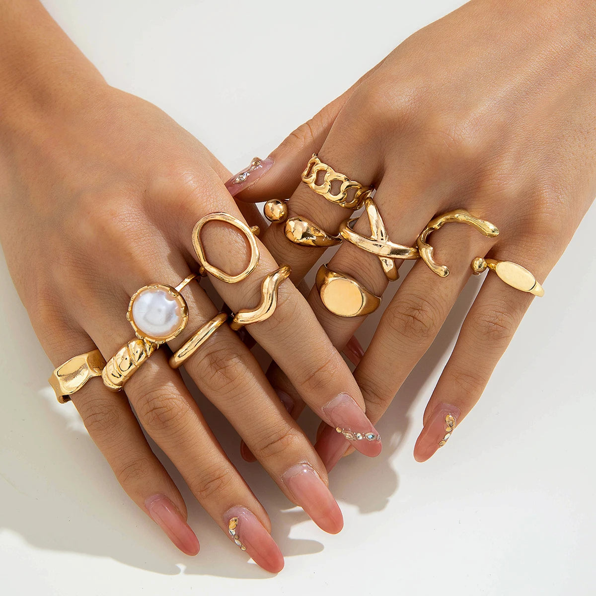 Tocona Fashion Elegant Circle Geometry Opening Joint Rings Set for Women Men Trendy Alloy Heavy Metal Party Wedding Jewelry