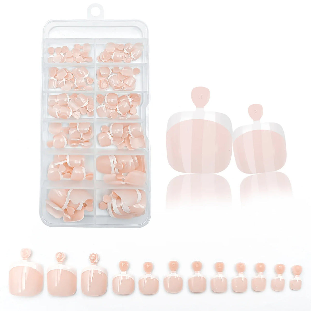 120Pcs Glossy Nude Pink French Press-On-Toenail Set