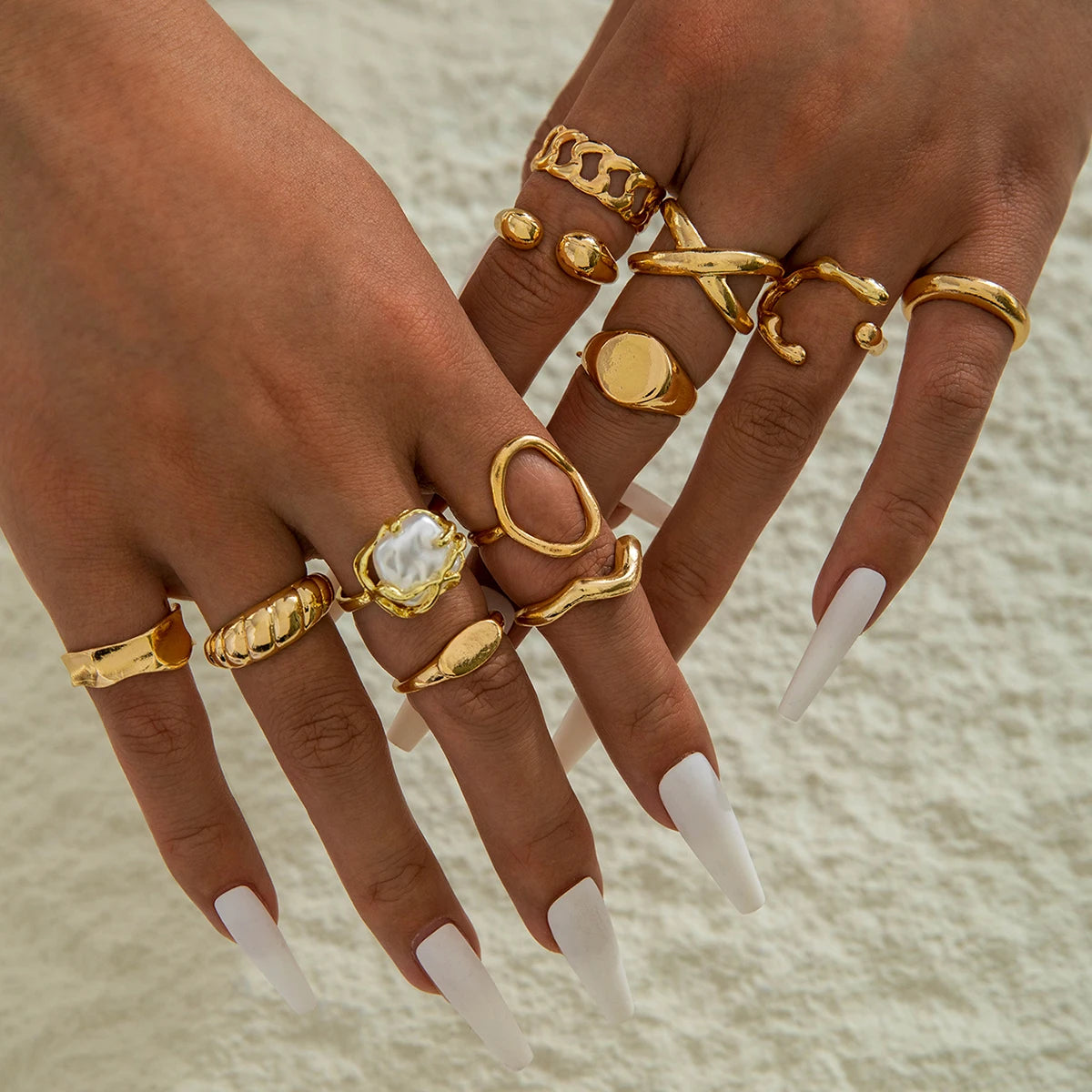 Tocona Fashion Elegant Circle Geometry Opening Joint Rings Set for Women Men Trendy Alloy Heavy Metal Party Wedding Jewelry