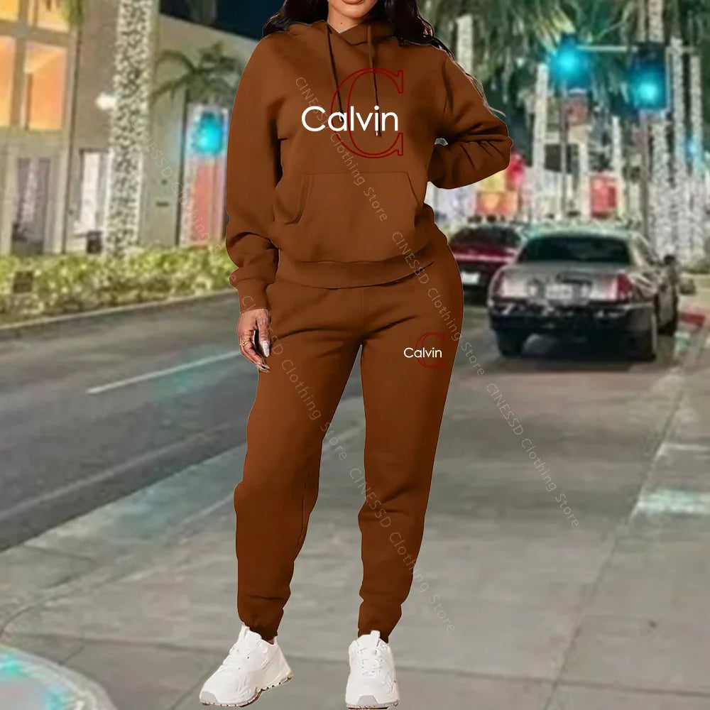 Women's Tracksuit Hoodies Pants Matching Set Fall Winter Athleisure Luxury Designer Aesthetic Jogging Sweatpants Set for Woman