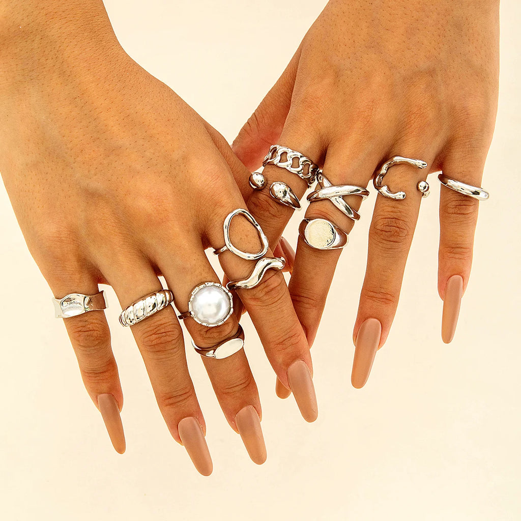 Tocona Fashion Elegant Circle Geometry Opening Joint Rings Set for Women Men Trendy Alloy Heavy Metal Party Wedding Jewelry