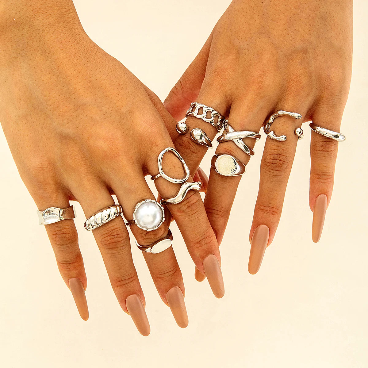 Tocona Fashion Elegant Circle Geometry Opening Joint Rings Set for Women Men Trendy Alloy Heavy Metal Party Wedding Jewelry