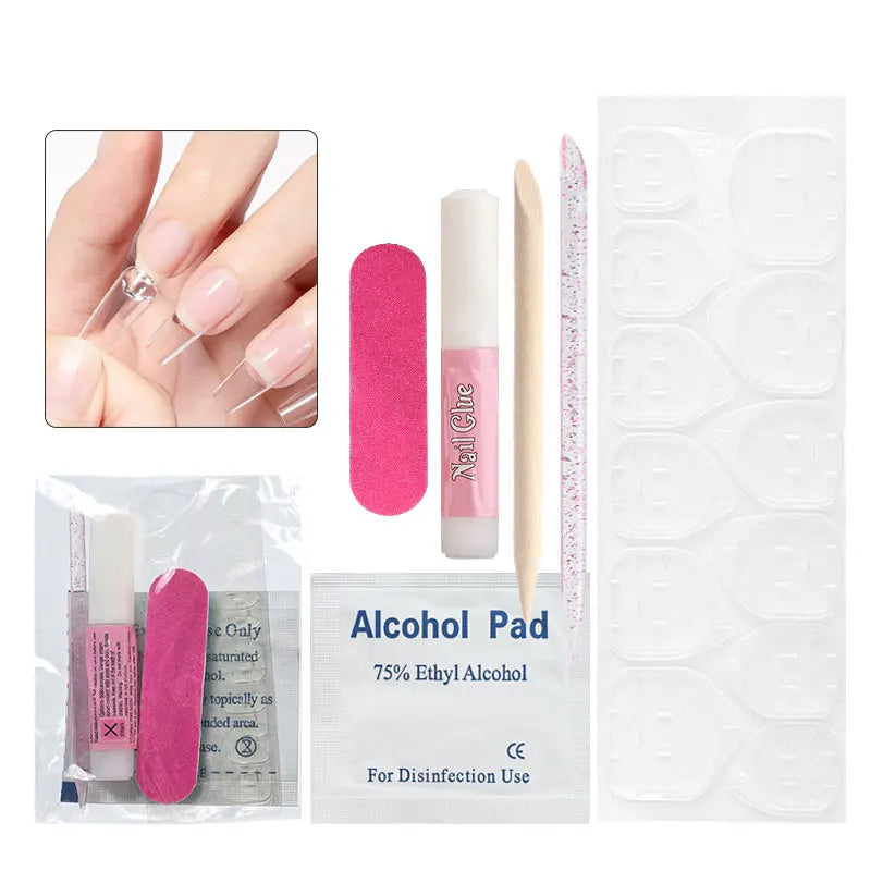 5pcs Press On Nail Tool Set Include Cuticle Pushers Nail File Clean Pad Strong Glue Sticky Jelly Gel For Diy Nails