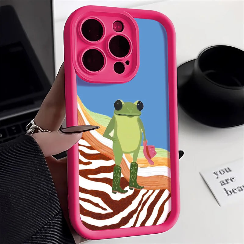 Cute Flower Phone Case For iPhone 13 Case for iPhone 11 12 16 14 15 Pro Max XR XS X 7 8 Plus SE Cartoon Frog Strawberry Cover