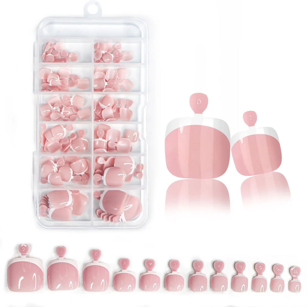 120Pcs Glossy Nude Pink French Press-On-Toenail Set