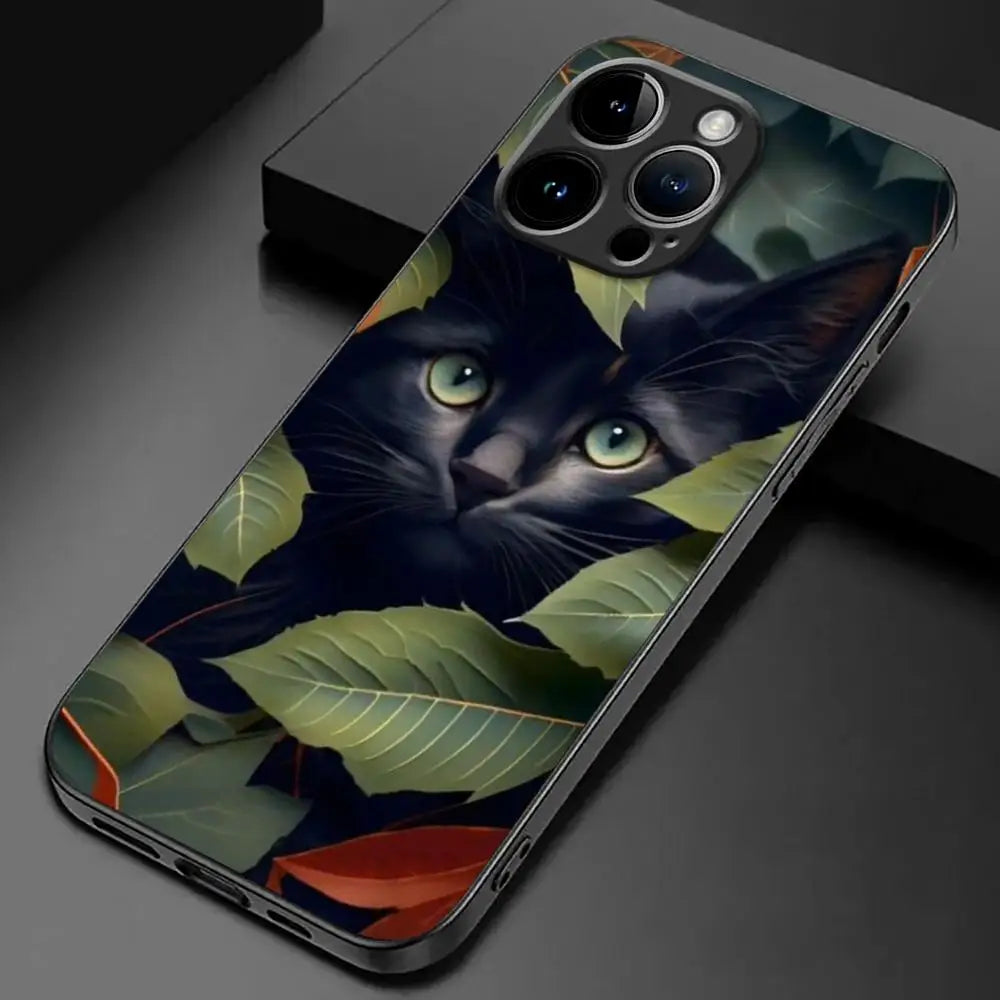 Cute Flower Cat Phone Case for iPhone 17 16 15 14 13 12 11 Pro Max Mini X XS XR 7 Plus SE4 17E Shockproof Non-Slip Cover Fundas