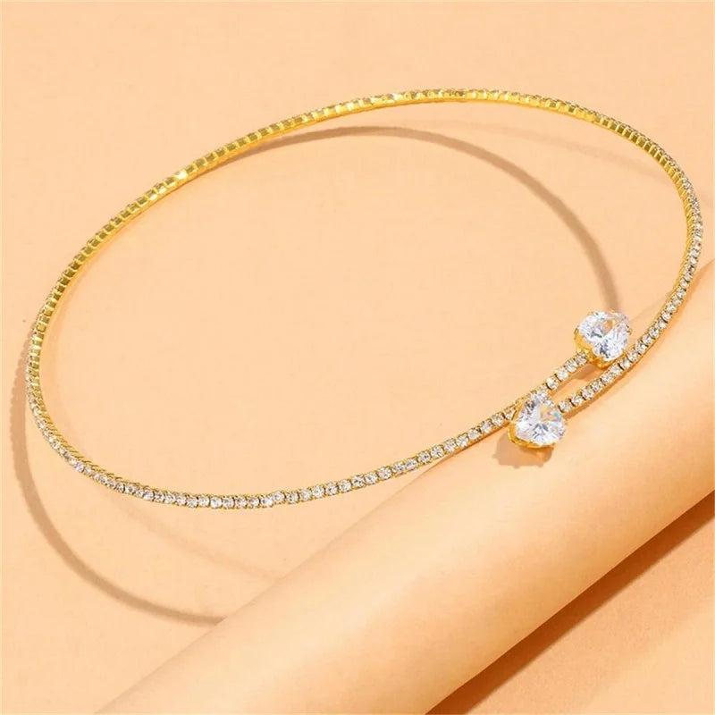 Fashion Rhinestone Heart Collar Choker Necklace for Women Simple Open Collar Necklace Torques Jewelry Accessories