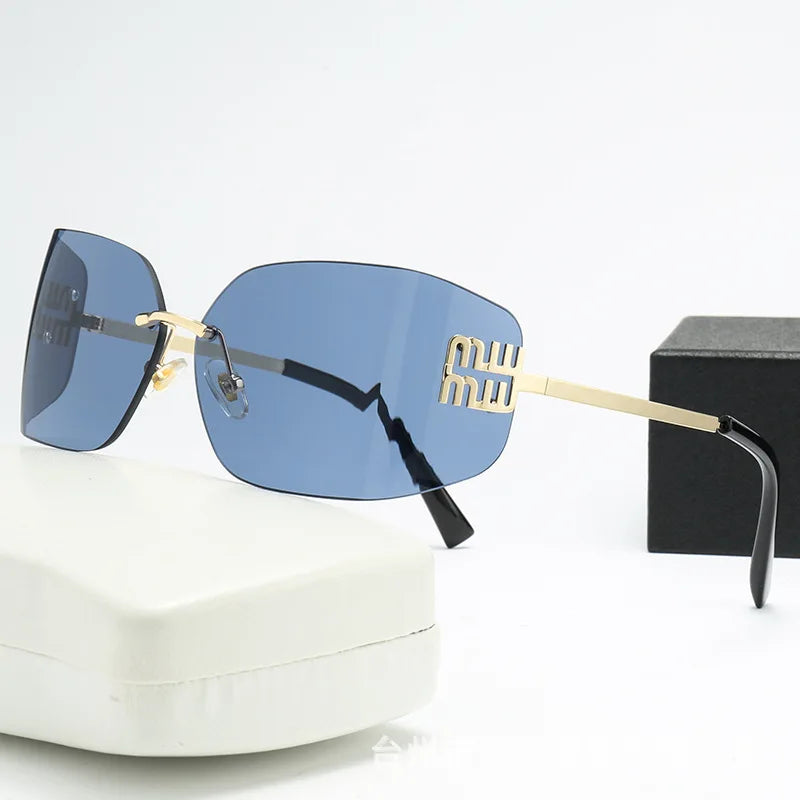 Curved One-Piece Sunglasses, Frameless Square Cut-Edge Design, UV400 Protection, Women's High-End Street Style