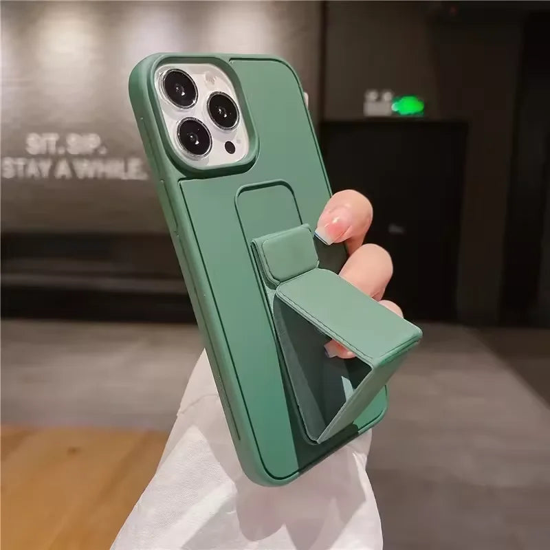 Wrist Strap Foldable Holder Phone Case for IPhone 16 15 14 6 7 8 Plus 13 12 11 Pro XS Max X XR SE Drop Resistant Hard PC Cover