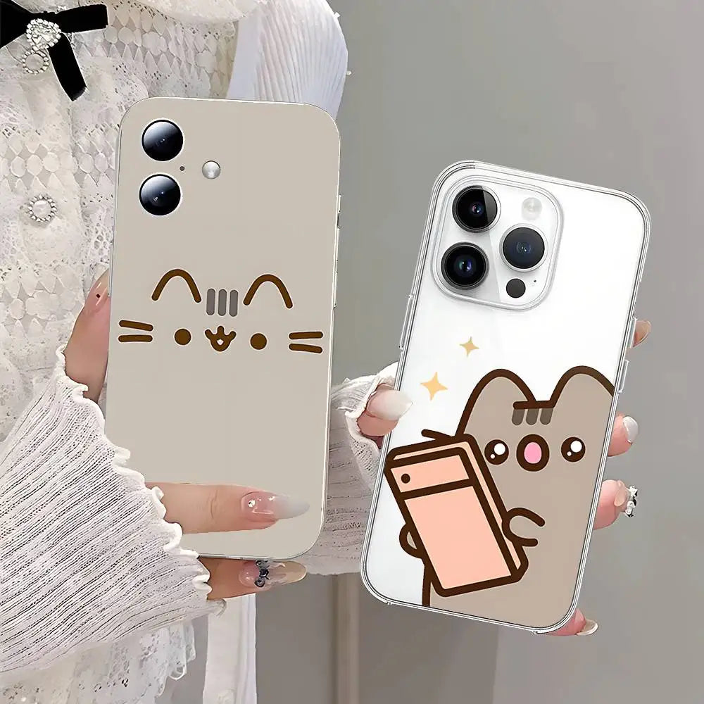 Kawaii P-Pusheens CUTE Phone Case Transparent Phone Case For IPhone 17 16 Pro Max 15 14 13 12 11 Shockproof Protective Cover