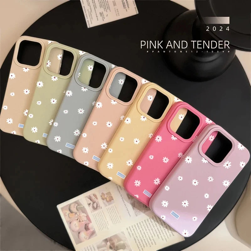 Cute Style Daisy Small Flower Phone Case For iPhone 11 12 13 14 15 16 17 18 Pro Max Plus Shockproof Bumper Soft Silicone Cover