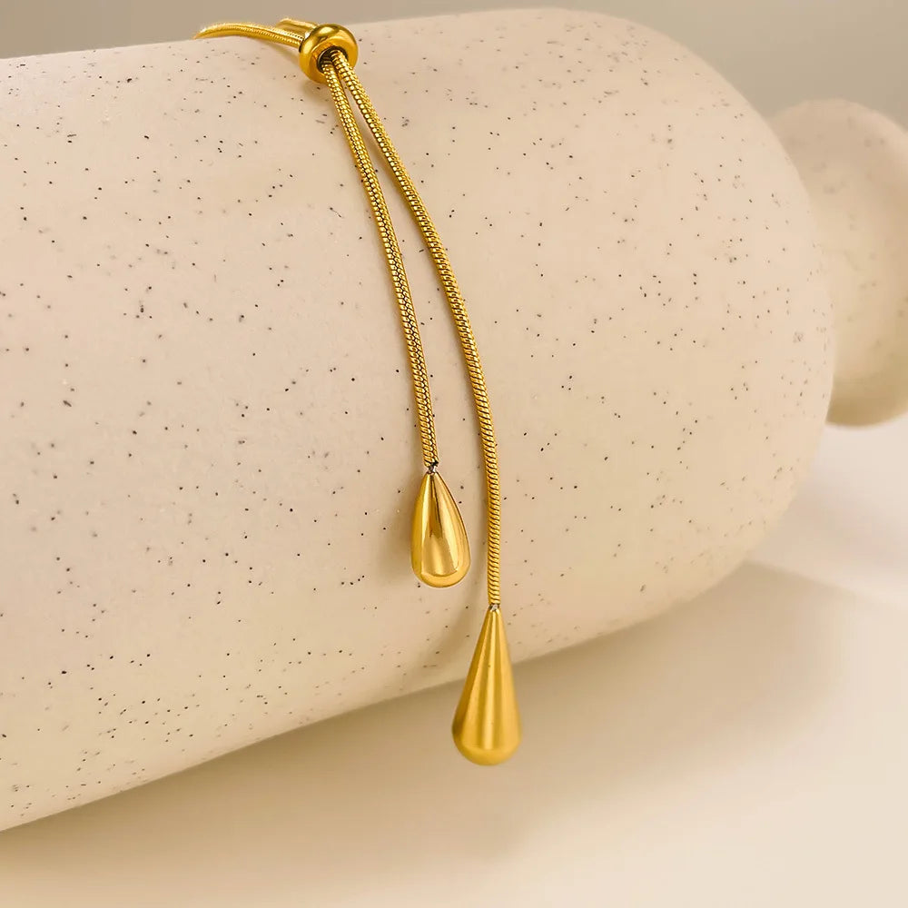 Gold Color Stainless Steel Water Drop Tassel Pendant Necklace for Women Clavicle Chain Paty Jewelry