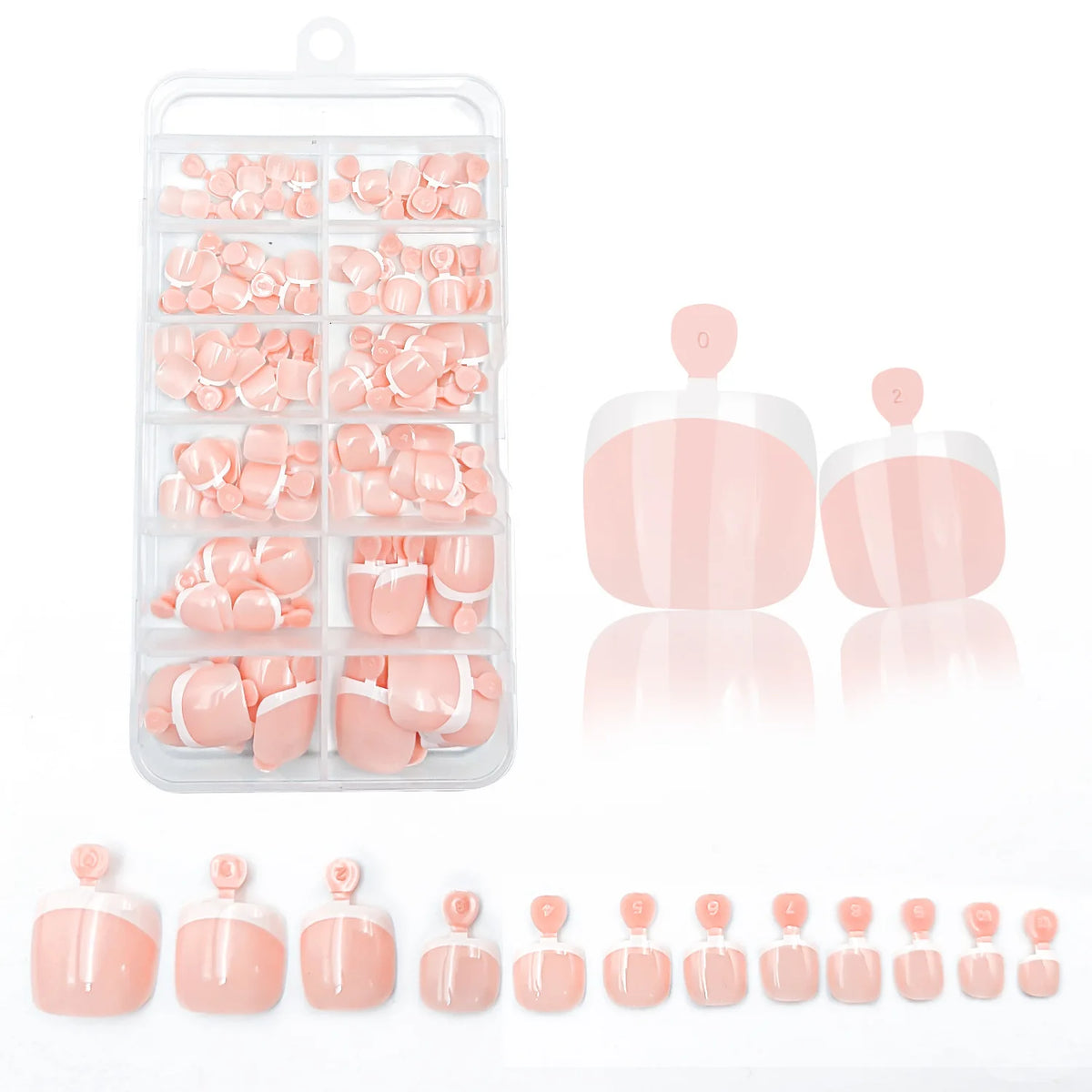 120Pcs Glossy Nude Pink French Press-On-Toenail Set
