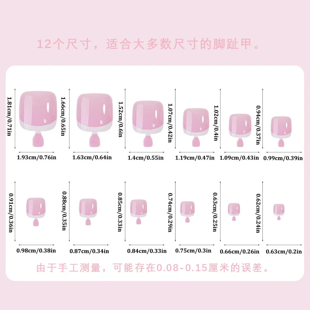 120Pcs Glossy Nude Pink French Press-On-Toenail Set