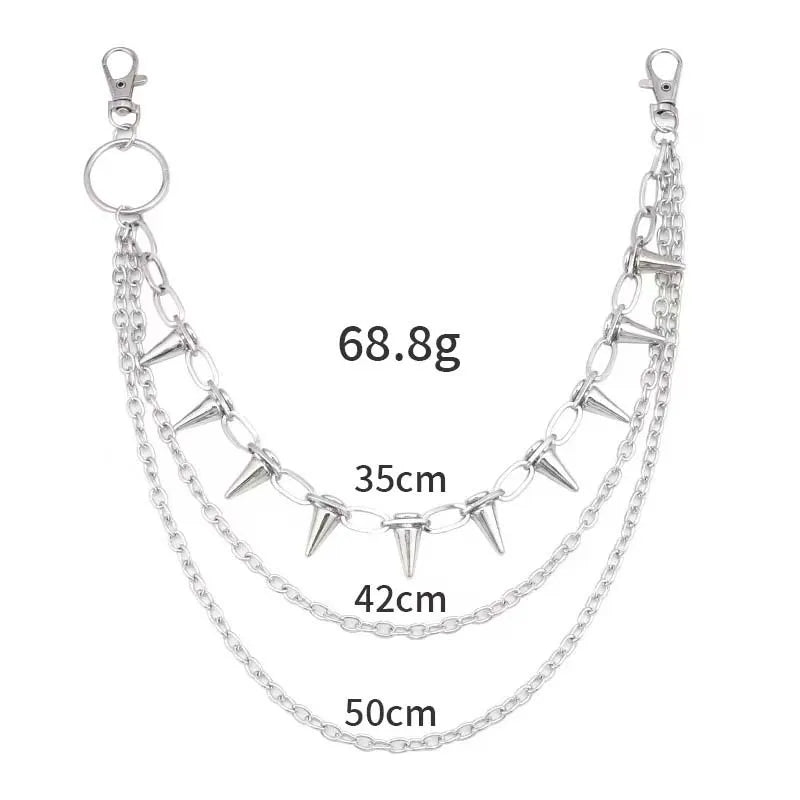 New Punk Rivets Pants Chain for Women Men Hip Hop Silver Color Multilayer Waist Chain Dress Jewelry Gothic Rock Accessories