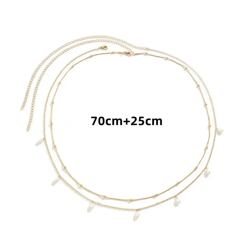 New Fashion Sexy Double Layer Pearl Chain for Women Waist Bead Belly Chain Belly Belt Summer Beach Body Jewelry Festival Gifts