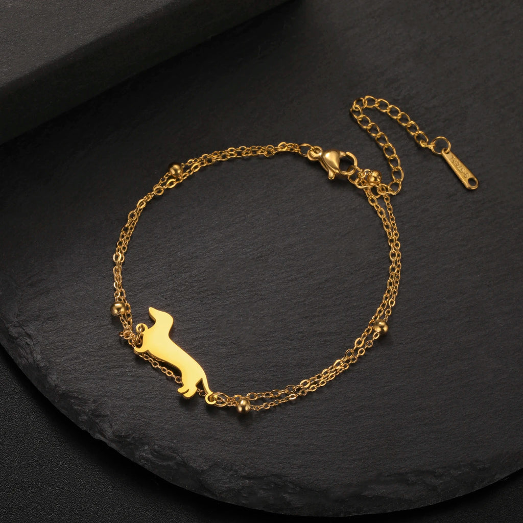 Cute Dachshund Dog Stainless Steel Bracelet for Women's Valentine's Day Commemorative Day Jewelry and Gift Wholesale