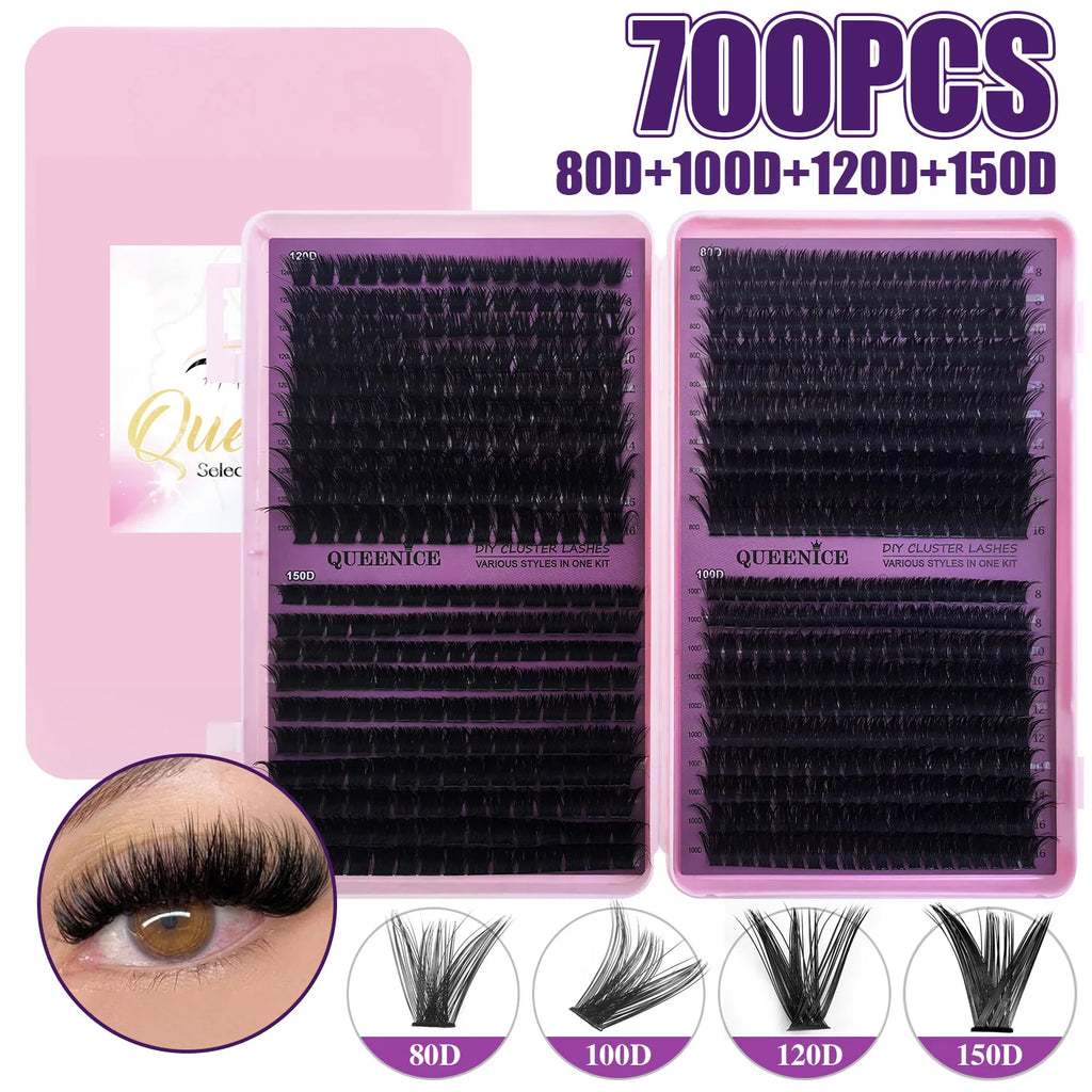 800 Clusters of 50D+60D+80D+100D False Eyelashes, 9-16mm Mixed Lengths, Freely Combinable, D/DD Curl