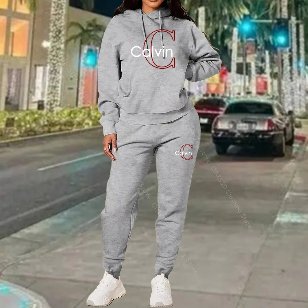 Women's Tracksuit Hoodies Pants Matching Set Fall Winter Athleisure Luxury Designer Aesthetic Jogging Sweatpants Set for Woman