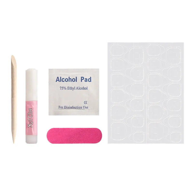 5pcs Press On Nail Tool Set Include Cuticle Pushers Nail File Clean Pad Strong Glue Sticky Jelly Gel For Diy Nails