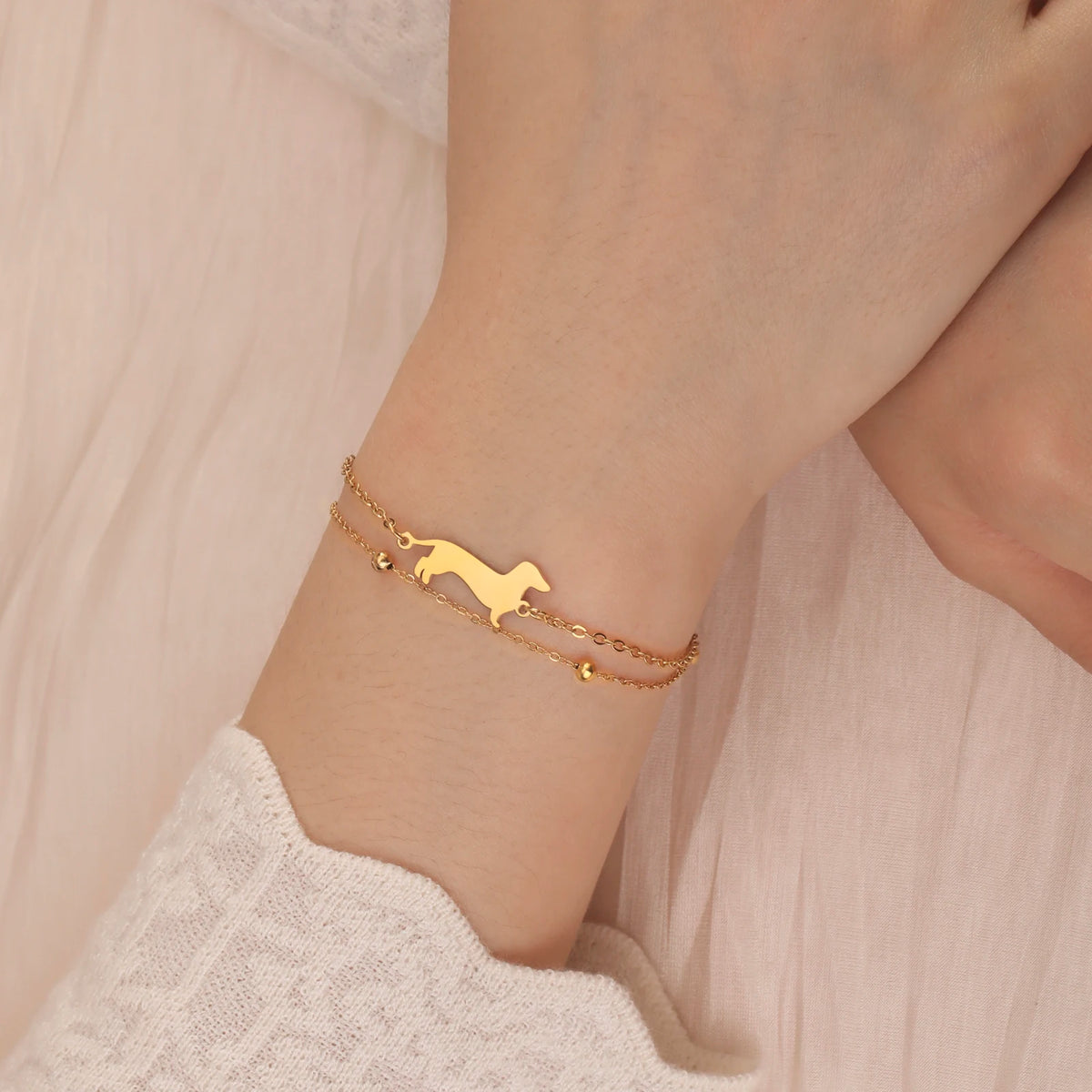 Cute Dachshund Dog Stainless Steel Bracelet for Women's Valentine's Day Commemorative Day Jewelry and Gift Wholesale