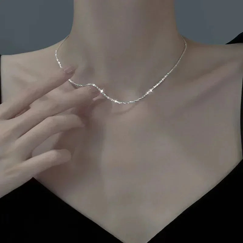 Gold Color Stainless Steel Water Drop Tassel Pendant Necklace for Women Clavicle Chain Paty Jewelry