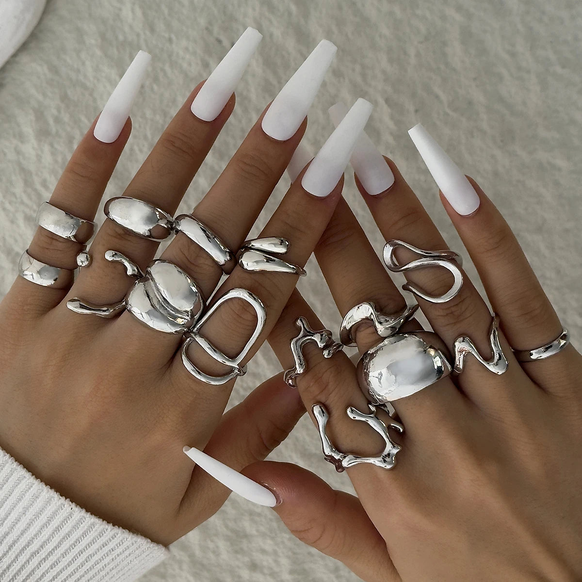 Tocona Fashion Elegant Circle Geometry Opening Joint Rings Set for Women Men Trendy Alloy Heavy Metal Party Wedding Jewelry