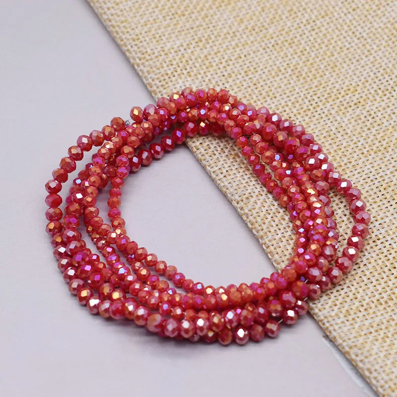 1 2 3 4mm Rose Red Dyeing Rondelle Crystal Glass Beads Flat Faceted Loose Spacer Glass Beads for Jewelry Making Jewelry DIY