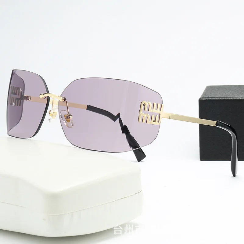 Curved One-Piece Sunglasses, Frameless Square Cut-Edge Design, UV400 Protection, Women's High-End Street Style