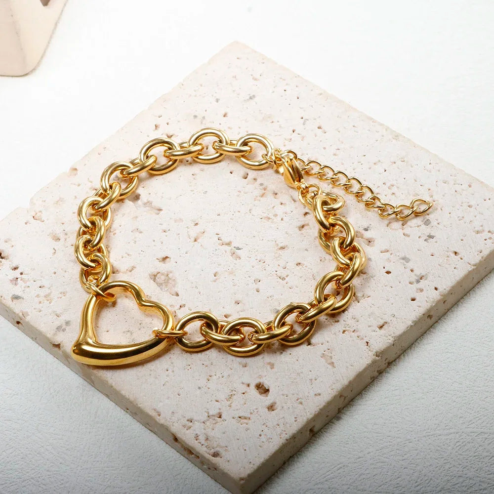 Stainless Steel Heart or Round Pendant Chain Bracelet jewelry