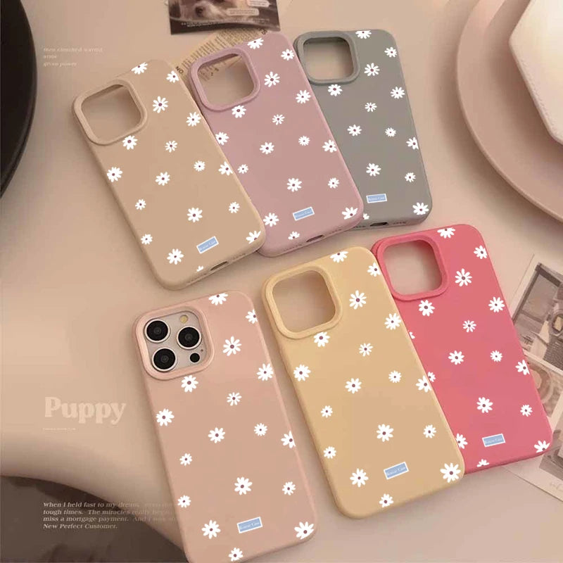 Cute Style Daisy Small Flower Phone Case For iPhone 11 12 13 14 15 16 17 18 Pro Max Plus Shockproof Bumper Soft Silicone Cover