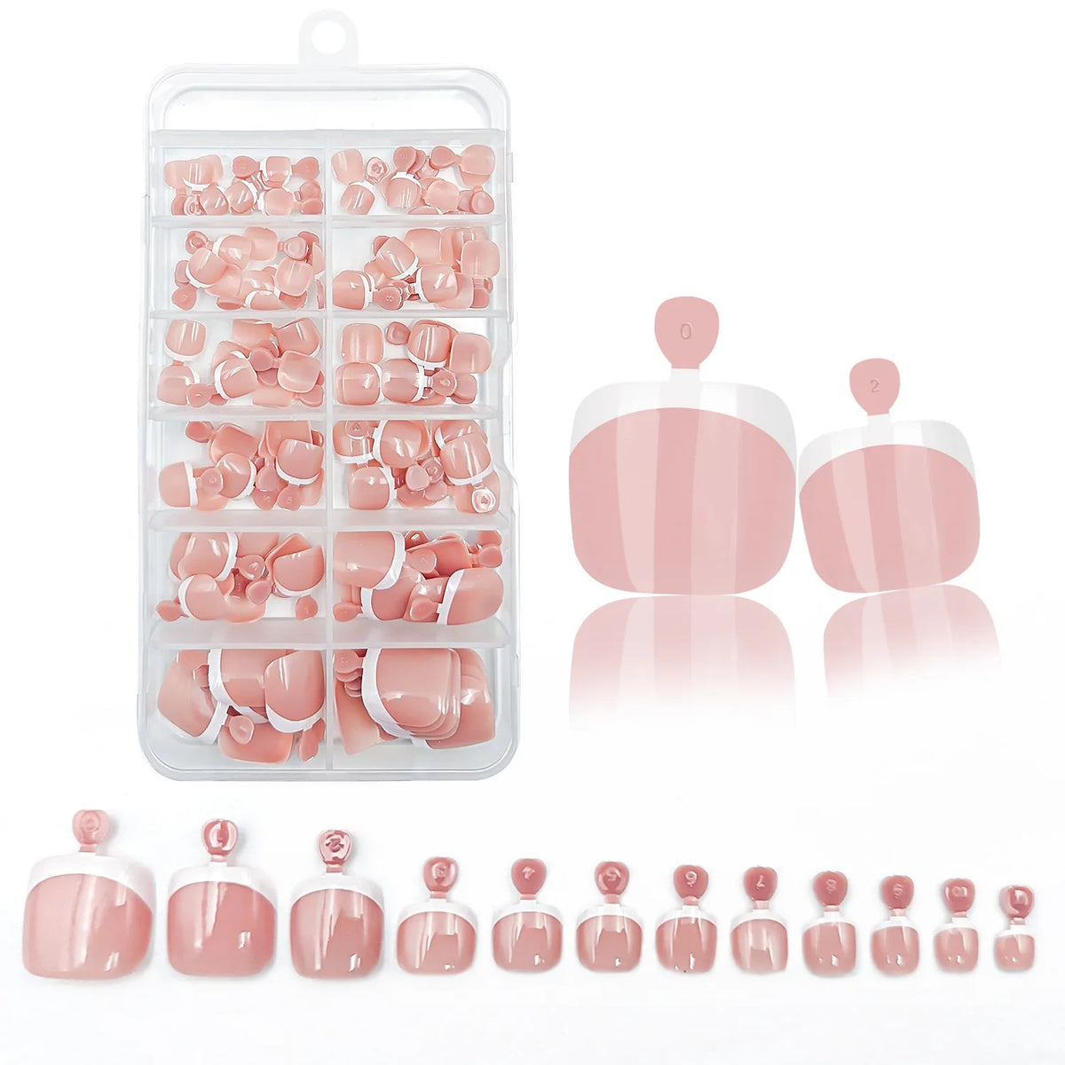 120Pcs Glossy Nude Pink French Press-On-Toenail Set