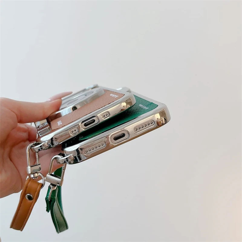 3D Vintage Camera Phone Case with Hand Strap for IPhone Air 17 16 15 14 13 12 Pro Max Plus 17Pro Shockproof Phone Leather Cover