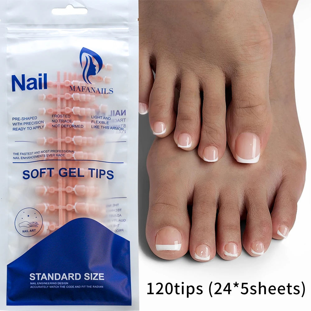120Pcs Glossy Nude Pink French Press-On-Toenail Set