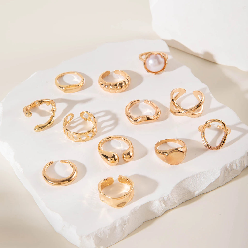 Tocona Fashion Elegant Circle Geometry Opening Joint Rings Set for Women Men Trendy Alloy Heavy Metal Party Wedding Jewelry
