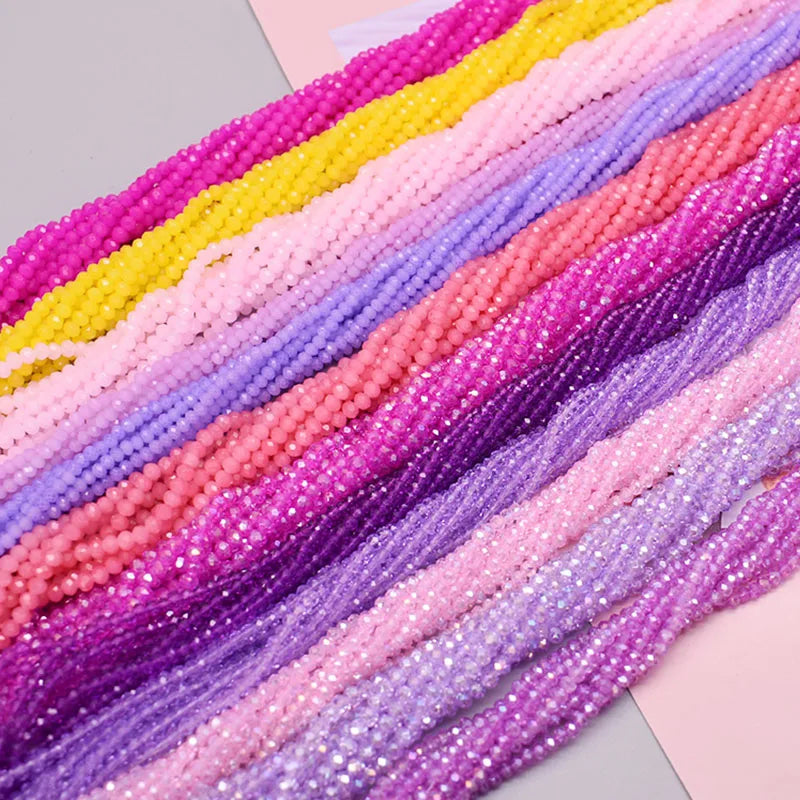 1 2 3 4mm Rose Red Dyeing Rondelle Crystal Glass Beads Flat Faceted Loose Spacer Glass Beads for Jewelry Making Jewelry DIY