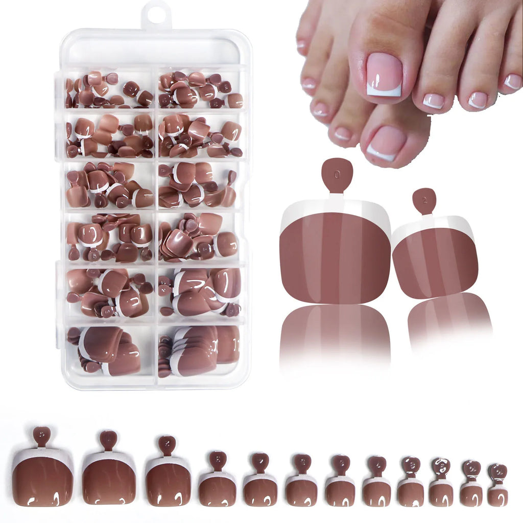 120Pcs Glossy Nude Pink French Press-On-Toenail Set