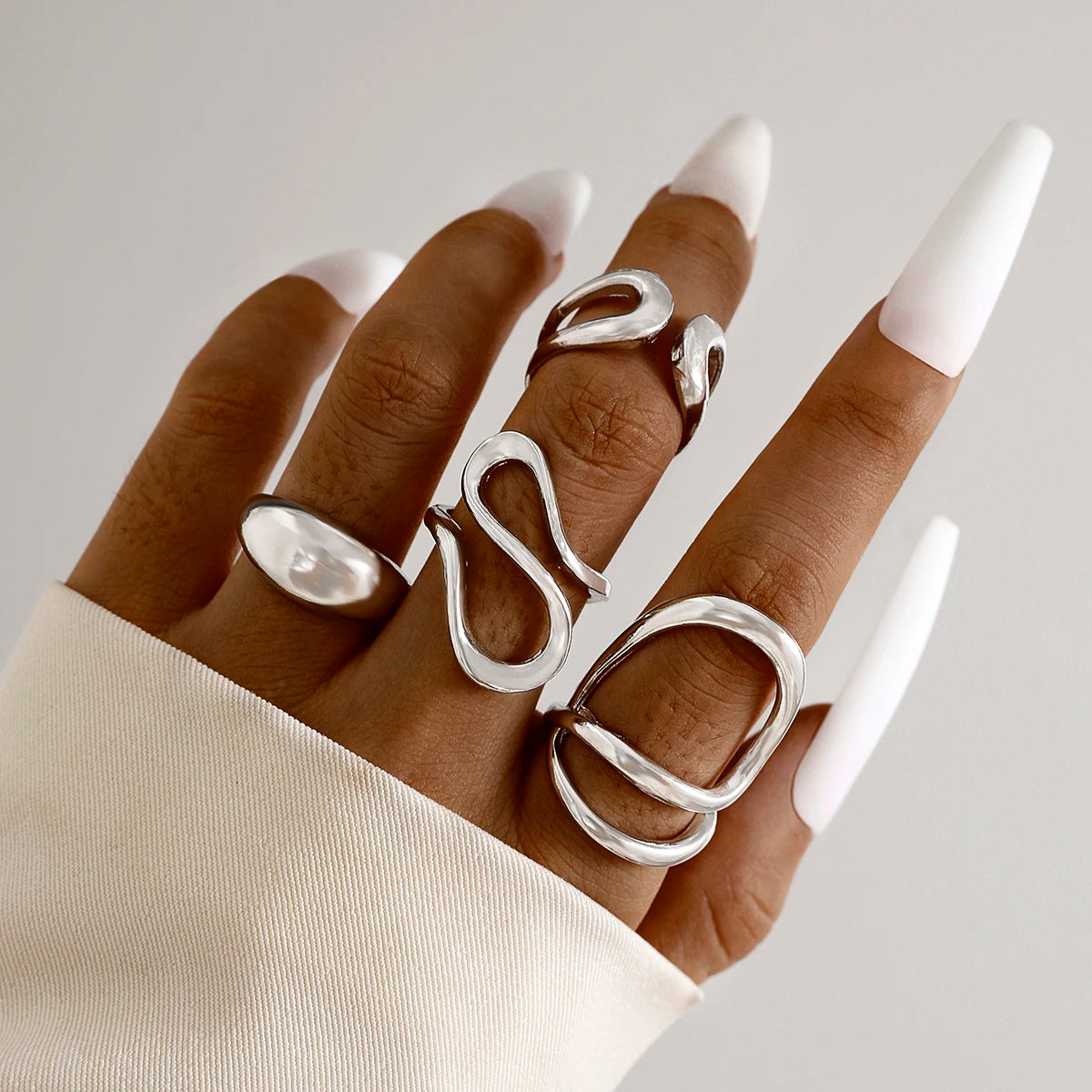 Tocona Fashion Elegant Circle Geometry Opening Joint Rings Set for Women Men Trendy Alloy Heavy Metal Party Wedding Jewelry
