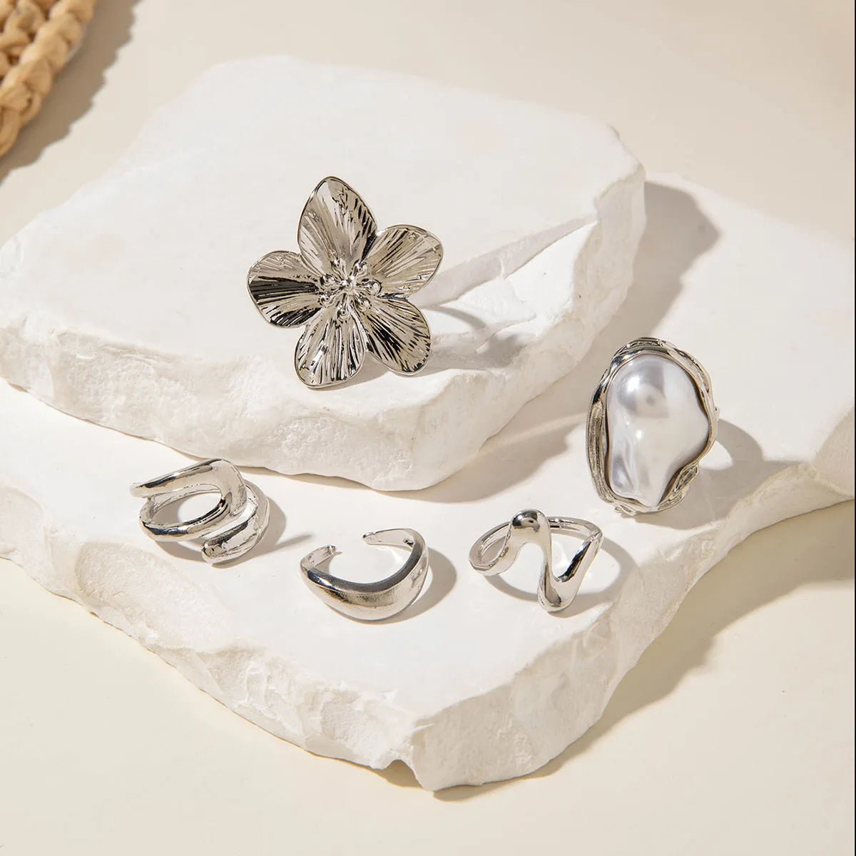 Tocona Fashion Elegant Circle Geometry Opening Joint Rings Set for Women Men Trendy Alloy Heavy Metal Party Wedding Jewelry