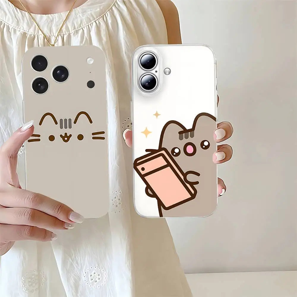 Kawaii P-Pusheens CUTE Phone Case Transparent Phone Case For IPhone 17 16 Pro Max 15 14 13 12 11 Shockproof Protective Cover