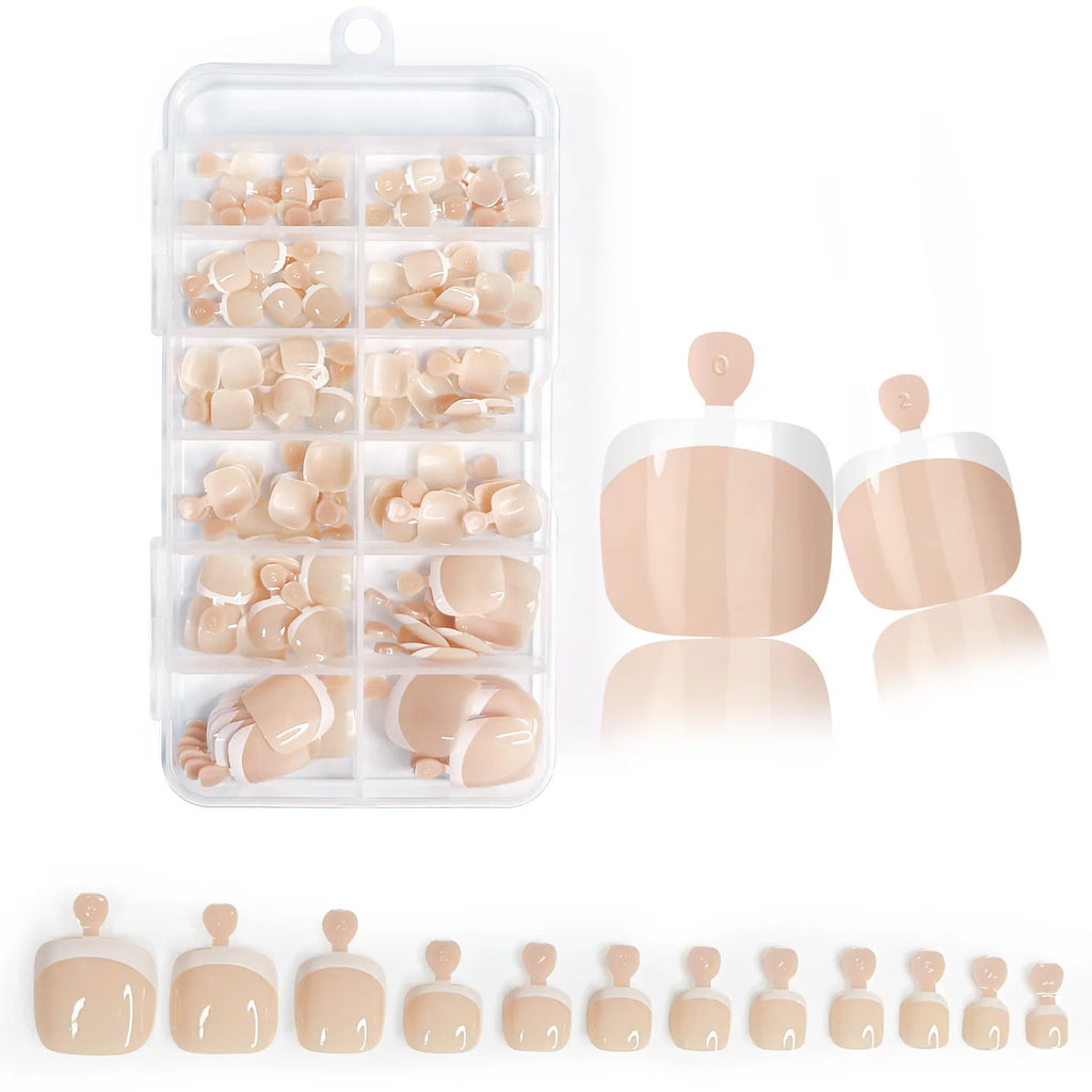120Pcs Glossy Nude Pink French Press-On-Toenail Set