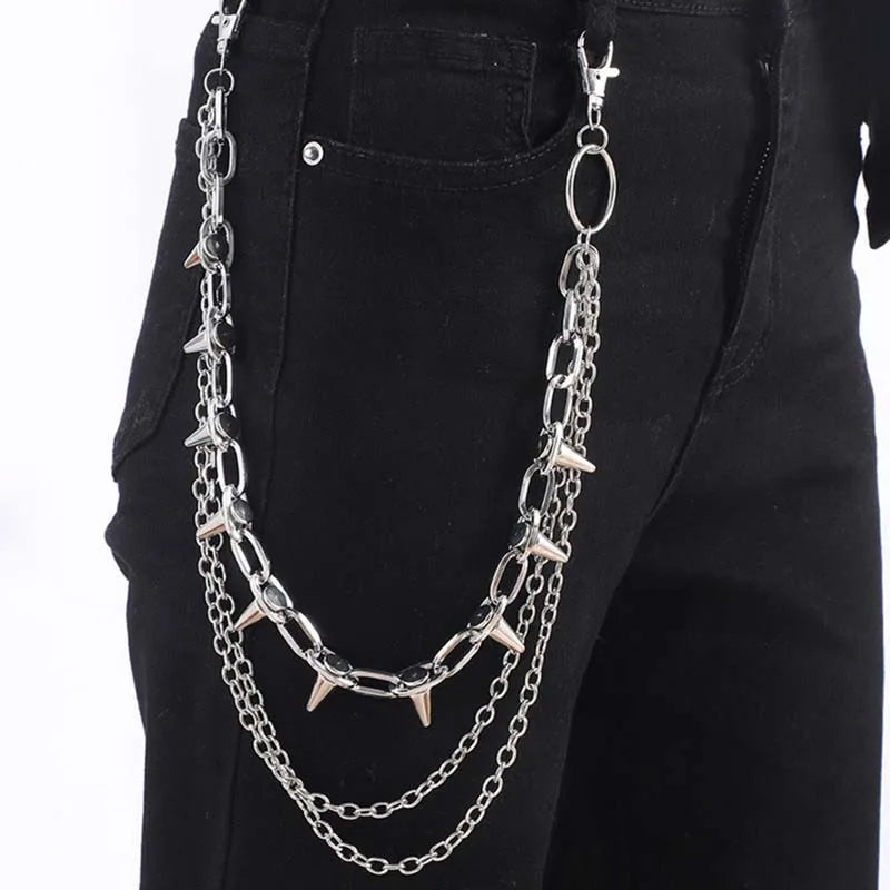 New Punk Rivets Pants Chain for Women Men Hip Hop Silver Color Multilayer Waist Chain Dress Jewelry Gothic Rock Accessories