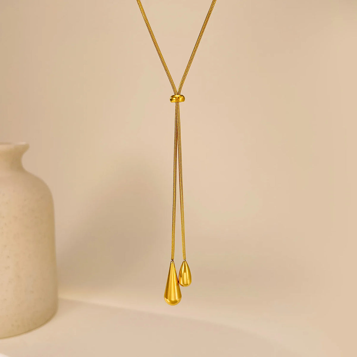 Gold Color Stainless Steel Water Drop Tassel Pendant Necklace for Women Clavicle Chain Paty Jewelry