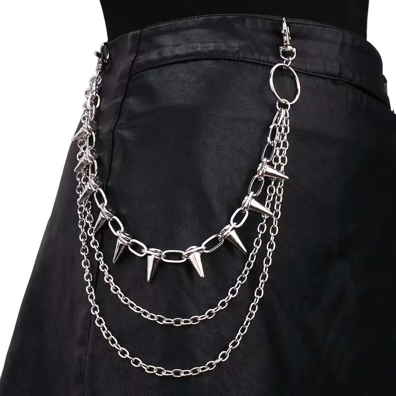 New Punk Rivets Pants Chain for Women Men Hip Hop Silver Color Multilayer Waist Chain Dress Jewelry Gothic Rock Accessories