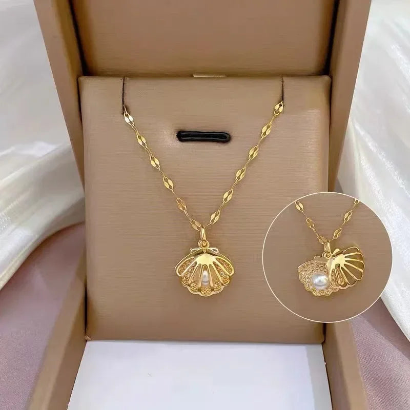 Gold Color Stainless Steel Water Drop Tassel Pendant Necklace for Women Clavicle Chain Paty Jewelry