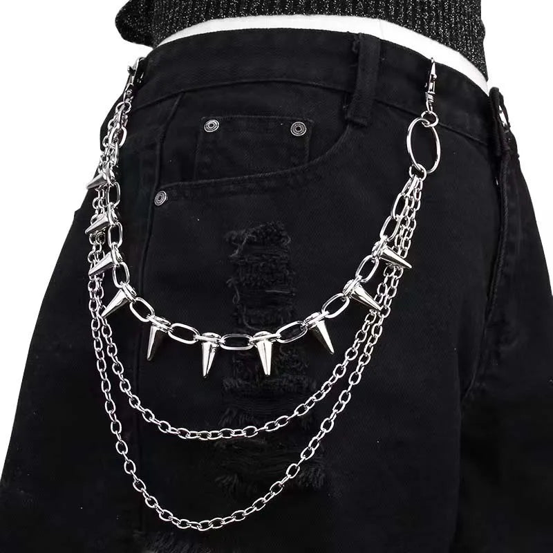 New Punk Rivets Pants Chain for Women Men Hip Hop Silver Color Multilayer Waist Chain Dress Jewelry Gothic Rock Accessories